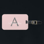Blush Pink Grey Girly Script Monogram Name Modern Luggage Tag<br><div class="desc">Blush Pink and Grey Monogram Add your own Name Script Luggage Bag Tag The bag tag makes the perfect sweet 16 birthday,  wedding,  bridal shower,  baby shower or bachelorette party gift for someone decorating her room in style.</div>