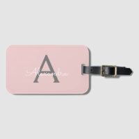 Blush Pink Grey Girly Script Monogram Name Modern