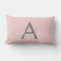 Blush Pink Grey Girly Script Monogram Name Modern