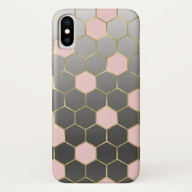 Blush Pink Grey & Gold Hexagon Modern Glam Case-Mate iPhone Case (Back)