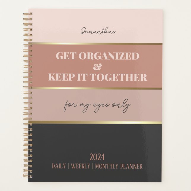 Blush Pink Grey Modern Elegant Feminine Script Planner (Front)