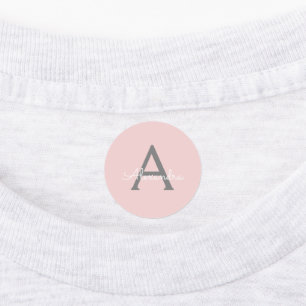 Blush Pink Grey Modern Script Girly Monogram Name