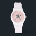 Blush Pink Grey Modern Script Girly Monogram Name<br><div class="desc">Blush Pink and Grey Simple Script Monogram Name Watch. This makes the perfect graduation,  birthday,  wedding,  bridal shower,  anniversary,  baby shower or bachelorette party gift for someone that loves glam luxury and chic styles.</div>