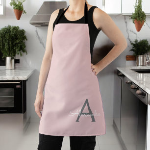 Blush Pink Grey Modern Script Girly Monogram Name Apron