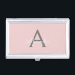 Blush Pink Grey Modern Script Girly Monogram Name Business Card Holder<br><div class="desc">Blush Pink and Grey Simple Script Monogram Name Business Card Holder. This makes the perfect sweet 16 birthday,  wedding,  bridal shower,  anniversary,  baby shower or bachelorette party gift for someone that loves glam luxury and chic styles.</div>