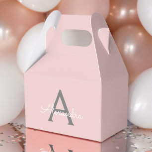Blush Pink Grey Modern Script Girly Monogram Name Favour Box