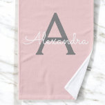 Blush Pink Grey Modern Script Girly Monogram Name Hand Towel<br><div class="desc">Blush Pink and Grey Simple Script Monogram Name Spiral Notebook Planner. This makes the perfect sweet 16 birthday,  wedding,  bridal shower,  anniversary,  baby shower or bachelorette party gift for someone that loves glam luxury and chic styles.</div>