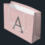 Blush Pink Grey Modern Script Girly Monogram Name Large Gift Bag<br><div class="desc">Blush Pink and Grey Simple Script Monogram Name Gift Bag. This makes the perfect sweet 16 birthday,  wedding,  bridal shower,  anniversary,  baby shower or bachelorette party gift bag for someone that loves glam luxury and chic styles.</div>