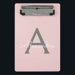 Blush Pink Grey Modern Script Girly Monogram Name Mini Clipboard<br><div class="desc">Blush Pink and Grey Name Planning Clipboard. This makes the perfect sweet 16 birthday,  wedding,  bridal shower,  anniversary,  baby shower or bachelorette party gift for someone that loves glam luxury and chic styles.</div>