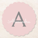 Blush Pink Grey Modern Script Girly Monogram Name Paper Coaster<br><div class="desc">Blush Pink and Grey Simple Script Monogram Name Paper Coasters. This makes the perfect graduation,  birthday,  wedding,  bridal shower,  anniversary,  baby shower or bachelorette party gift for someone that loves glam luxury and chic styles.</div>