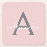 Blush Pink Grey Modern Script Girly Monogram Name Square Paper Coaster<br><div class="desc">Blush Pink and Grey Simple Script Monogram Name Paper Coasters. This makes the perfect graduation,  birthday,  wedding,  bridal shower,  anniversary,  baby shower or bachelorette party gift for someone that loves glam luxury and chic styles.</div>