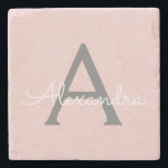 Blush Pink Grey Modern Script Girly Monogram Name Stone Coaster<br><div class="desc">Blush Pink and Grey Simple Script Monogram Name Stone Tile. This makes the perfect graduation,  sweet 16 birthday,  wedding,  bridal shower,  anniversary,  baby shower or bachelorette party gift for someone that loves glam luxury and chic styles.</div>