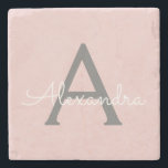 Blush Pink Grey Modern Script Girly Monogram Name Stone Coaster<br><div class="desc">Blush Pink and Grey Simple Script Monogram Name Stone Tile. This makes the perfect graduation,  sweet 16 birthday,  wedding,  bridal shower,  anniversary,  baby shower or bachelorette party gift for someone that loves glam luxury and chic styles.</div>