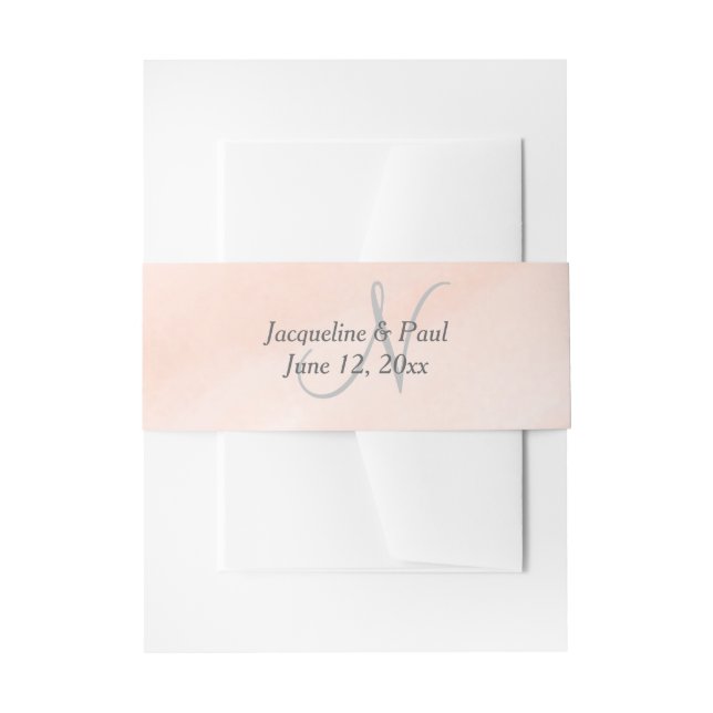 Blush Pink Grey Monogram Wedding  Invitation Belly Band (Front Example)