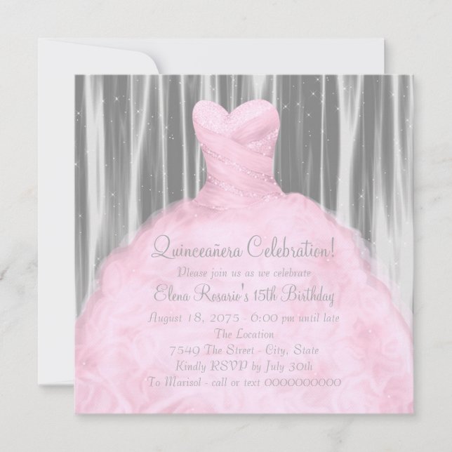 Blush Pink Grey Quinceañera Invitation (Front)