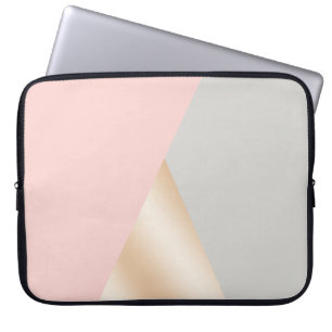 Blush pink, grey & rose gold geometric triangles laptop sleeve