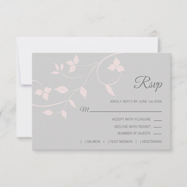 Blush Pink & Grey RSVP Spring Summer Wedding Card (Front)