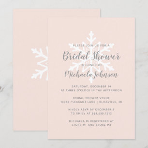 Blush Pink Grey Snowflake Winter Bridal Shower Invitation