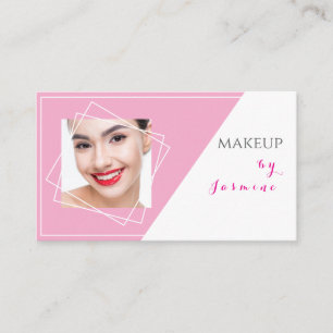 Blush Pink Grey White Geometric Photo Makeup Business Card
