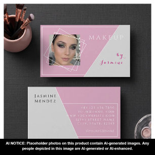 Blush Pink Grey White Geometric Photo Makeup Business Card