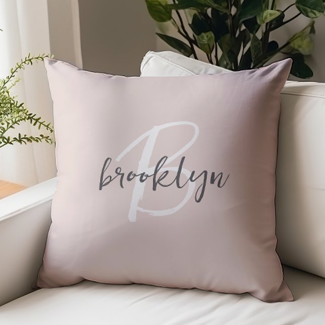 Blush Pink Grey White Monogram Cushion (Creator Uploaded)