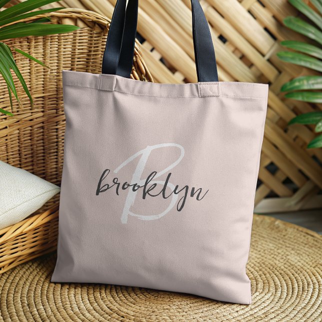 Blush Pink Grey White Monogram Tote Bag (Creator Uploaded)
