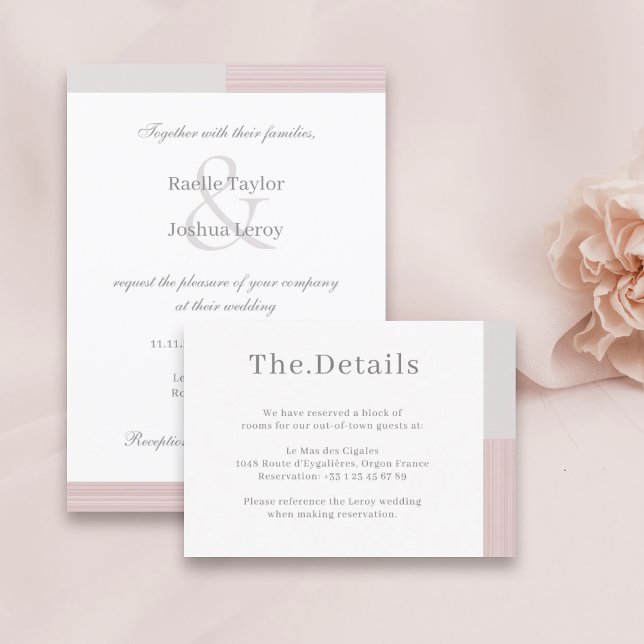 Blush Pink Grey White Stripes Wedding Hotel Detail Enclosure Card (Creator Uploaded)