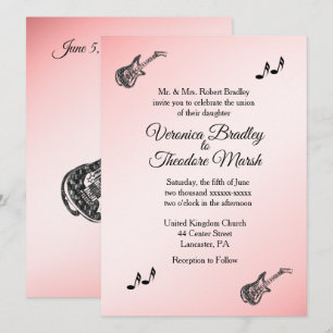 Blush Pink Guitar Theme Wedding Invitation