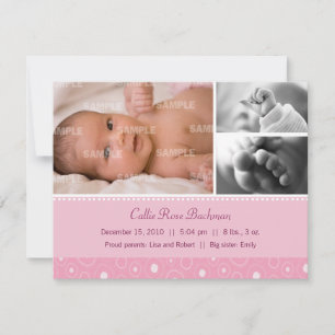 Blush Pink Gumdrop Baby Birth Announcement