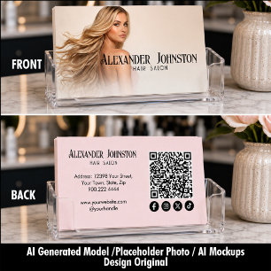 Blush Pink Hair Salon QR Code Social Media Business Card