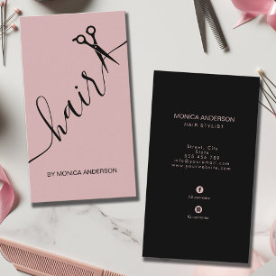 Blush Pink Hair Script Stylist Scissors Vertical Business Card
