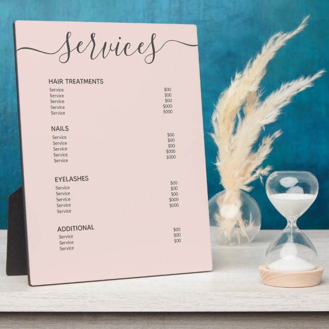 Blush Pink Hair Stylist Price List Service Menu Plaque (Side)