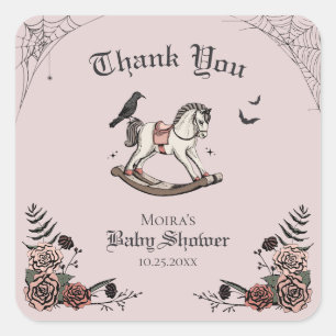 Blush Pink Halloween Baby Shower Thank You Square Sticker