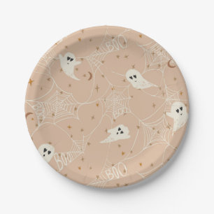 Blush Pink Halloween Party Decor Ghosts Paper Plate