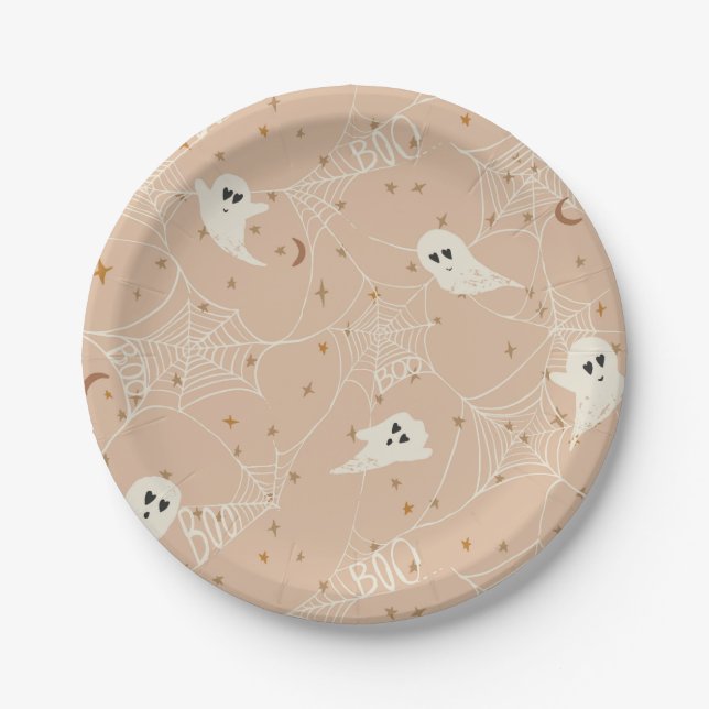 Blush Pink Halloween Party Decor Ghosts Paper Plate (Front)