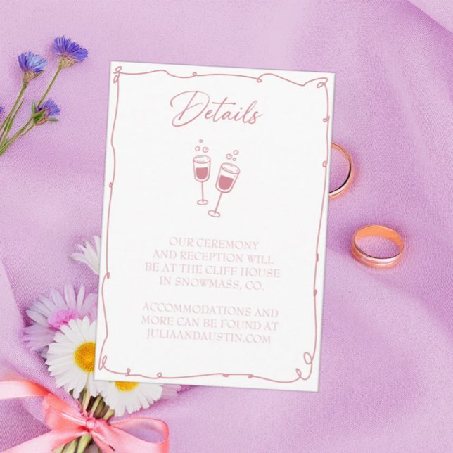 Blush Pink Hand Drawn Bride and Groom Details Enclosure Card (Creator Uploaded)