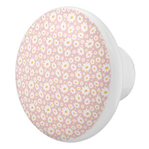 Blush Pink Hand Drawn Daisy Pattern Ceramic Knob