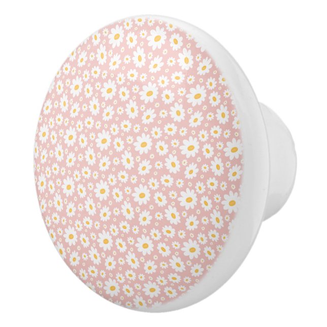 Blush Pink Hand Drawn Daisy Pattern Ceramic Knob (Right)