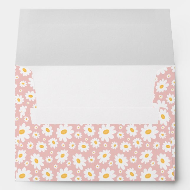Blush Pink Hand Drawn Daisy Pattern Envelope (Back (Bottom))
