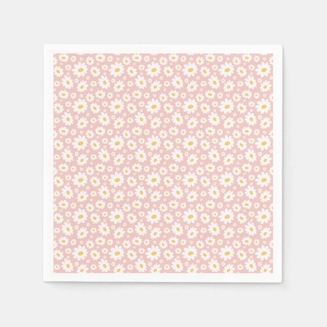 Blush Pink Hand Drawn Daisy Pattern Napkin (Front)