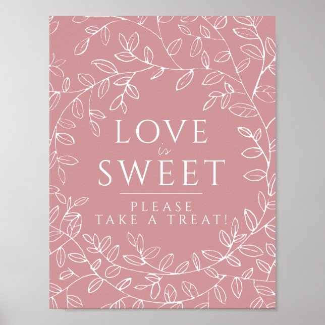 Blush pink hand drawn leaf monogram wedding sweet  poster (Front)