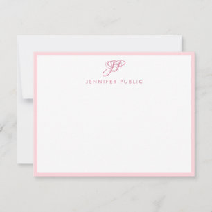 Blush Pink Handwriting Script Elegant Monogram Card