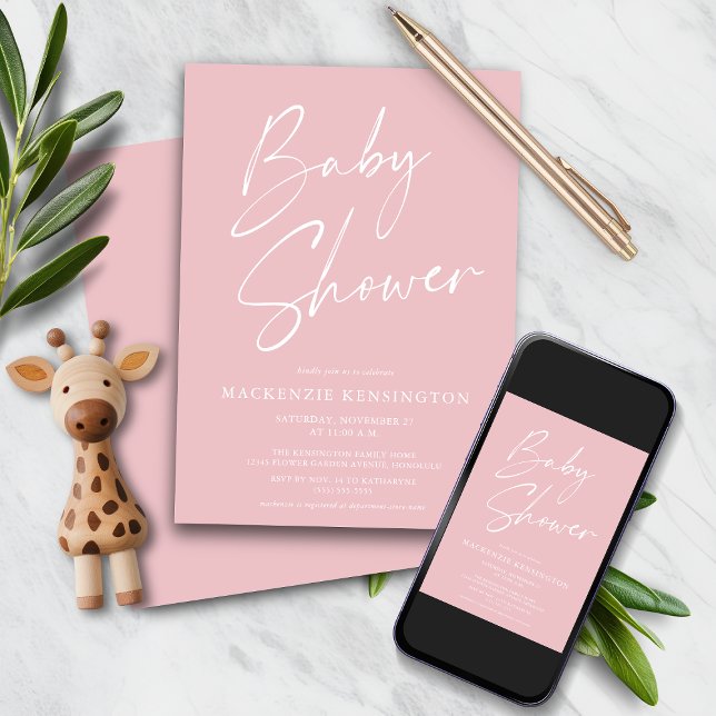 Blush Pink Handwritten Script Baby Girl Shower Inv Invitation (Blush Pink Handwritten Script Baby Girl Shower Invitation with instant download option)
