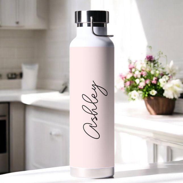Blush Pink Handwritten Text Elegant Water Bottle (Creator Uploaded)
