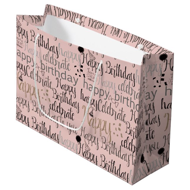 Blush Pink Happy Birthday Large Gift Bag (Front Angled)