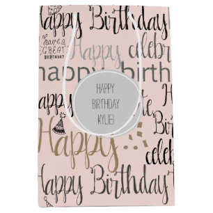 Blush Pink Happy Birthday   Medium Gift Bag