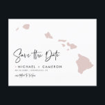 Blush Pink Hawaii Map Modern Script Save the Date Announcement Postcard<br><div class="desc">Announce your wedding date to family and friends with this Hawaii state theme save the date announcement postcard. It features an illustration of the state of Hawaii, simple typography and handwritten script. Personalise by adding names, date, venue and other details. This state of Hawaii save the date card is perfect...</div>