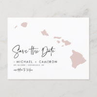 Blush Pink Hawaii Map Modern Script Save the Date
