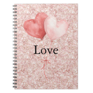 Blush Pink Heart Balloons Glitter Notebook