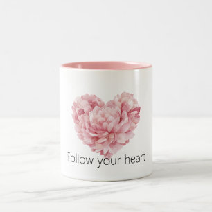 Blush Pink Heart Flower Two-Tone Coffee Mug